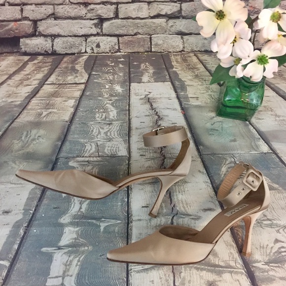 Isaac Mizrahi Champagne Satin Ankle Strap Heels - Picture 2 of 8